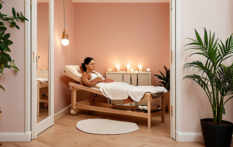 **Image Prompt:** Cozy, inviting skincare salon interior in Stockholm. Soft lighting, calming colors, comfortable furniture, plants, and candles. A client is relaxing during a facial treatment. Focus on the feeling of calm and well-being.